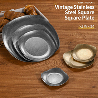 Plat carré vintage en acier inoxydable style coréen vieilli pour assaisonnements, snacks, plats froids et kimchi – Idéal pour restaurants commerciaux chinois