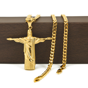 Collar con colgante de acero inoxidable de Jesús chapado en oro Vintage al por mayor, collar con Cruz de Jesús - Product Image 2