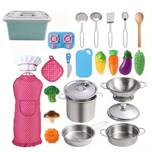 Jouets de cuisine en acier inoxydable pour enfants, ensemble de vaisselle et de pâtisserie de simulation pour jeu de rôle familial, très vendus - Product Image 2