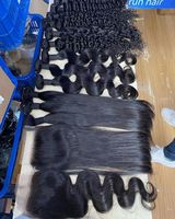 Extensions de cheveux brésiliens vierges Remy à cuticules alignées, tissages frontaux en dentelle, lots de mèches, densité 150%, couleur naturelle, sans nœuds