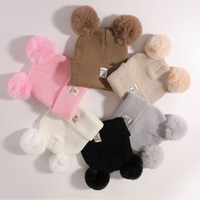 Gorros de Invierno de Fibras Acrílicas para Niños, Gorros Tejidos con Doble Bola, Gruesos y Cálidos, Gorro de Invierno para Niños, Moda Infantil para Exteriores