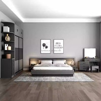 Muebles de Dormitorio Económicos para Hotel, Juego Completo de Madera Sólida con Base de Cama, Mesita de Noche, Armario y Tocador, Espacio Compacto y Moderno
