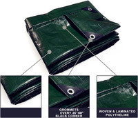 Bâche tissée multi-usages enduite anti-UV 240 g/m² en polyéthylène noir/vert, toile de protection pour le sol, usage industriel