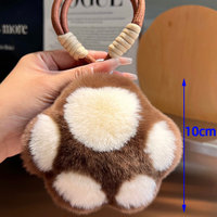 Porte-clés pendentif en fourrure de lapin Rex, motif patte d'ours, en peluche haut de gamme, fait main, style Instagram, avec breloque boule, pour livre et sac