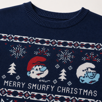 Pull en tricot à col rond pour homme, bleu roi, avec logo personnalisé, à manches longues, motif Smurfs, mélange de viscose, pour l'automne et l'hiver, idéal pour les fêtes