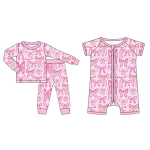 Benutzer definierte Bambus Spandex Short Zip Bambus Viskose WeiWei Kid Baby Schlafanzug Stram pler Overalls Kid 2 Stück Pyjamas Sets Schläfer - Product Image 1