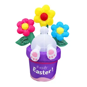 Cesta inflable de conejo para el día de Pascua, cesta de flores, para vacaciones, patio, fiesta y celebración