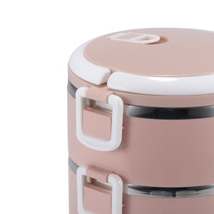 Boîte à lunch isotherme portable de style moderne, grande capacité, trois couches, en acier inoxydable 201, avec couvercle en PP, design rond, vente en gros - Product Image 2