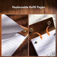Bloc-notes de poche portable A6, logo personnalisé, PU, rechargeable, lignes détachables, reliure à double bouton-pression de haute qualité, pour usage quotidien