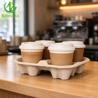 SUMKOKA 200mm Porte-gobelets en fibre de pâte à papier compostable à 4 compartiments, respectueux de l'environnement, jetable, pour événements zéro déchet