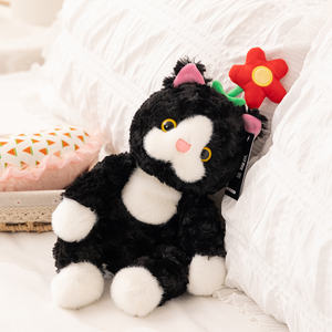 Recién llegado, simulación de gato negro de peluche con pequeña flor, Animal de peluche, decoración del hogar, regalo de cumpleaños para niños, juguete de gato suave - Product Image 3