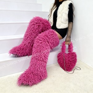 <span class=keywords><strong>Stivali</strong></span> Alti Sopra il Ginocchio in Pelliccia Mongola SHIKOL <span class=keywords><strong>con</strong></span> Set di Borse e Scarpe, <span class=keywords><strong>Stivali</strong></span> Alti e Lunghi in Peluche <span class=keywords><strong>con</strong></span> Borsa Mongola a Forma di Cuore, di Lusso, Inverno 2025 - Product Image 4