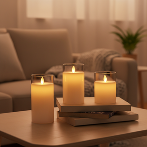 Ensemble de 3 <span class=keywords><strong>bougies</strong></span> <span class=keywords><strong>LED</strong></span> sans flamme <span class=keywords><strong>en</strong></span> verre <span class=keywords><strong>avec</strong></span> <span class=keywords><strong>télécommande</strong></span>, <span class=keywords><strong>bougies</strong></span> pilier scintillantes à piles pour mariage, décoration de la maison - Product Image 6