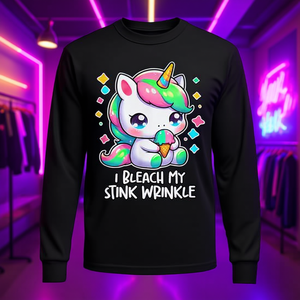 T-shirt à manches longues Y2K Unhinged Cringe motif Licorne Mignonne, effet délavé et froissé, Cadeau promotionnel - Product Image 3