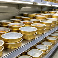 Conteneur jetable rond en aluminium doré avec couvercle en plastique PP, résistant au four, pour la cuisson, la restauration et les plats à emporter