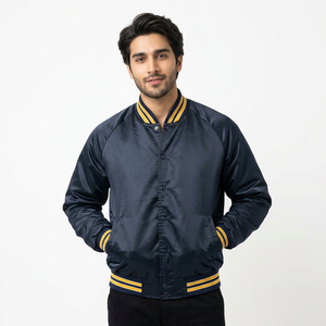 Blouson universitaire personnalisé en satin noir, style streetwear fin, type Letterman, vente en gros, grandes tailles, baseball - Product Image 1