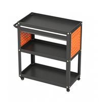 Chariot à outils à 3 niveaux, robuste, hauteur réglable, roues verrouillables, capacité de charge de 200 kg, garantie de 3 ans - Noir 1-Flat-Handle