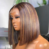 Perruque en cheveux humains courte bob couleur P4/27 sans colle, dentelle frontale 13x4, mèches HD, perruques courtes bob pour femmes noires