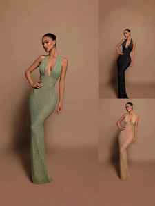 Popular European American Foreign Trade Romantic Natural Sexy Sequined Halter Lace-up 100% Polyester Bodycon Evening <b>Dress</b> - Product Image 1
