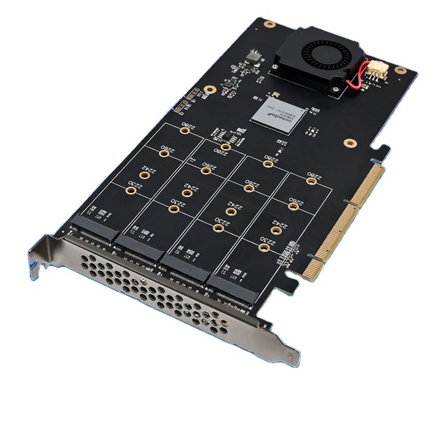 PCIe X8x16 M.2 M Key ASM2824 Four-port NVMe SSD Storage Expansion Card in Stock
