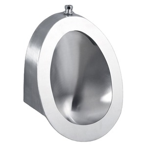 Urinario Ovalado de Acero Inoxidable para Montar en la Pared con Botón de Descarga Manual, Diseño Minimalista para Uso Público - Product Image 4