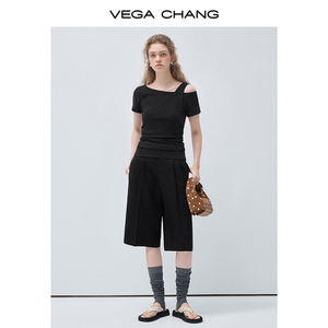 VEGA CHANG T-shirt coréen tendance et unique, style cool-sweet, coupe ajustée, épaules dénudées, manches courtes, style mature léger - Product Image 3