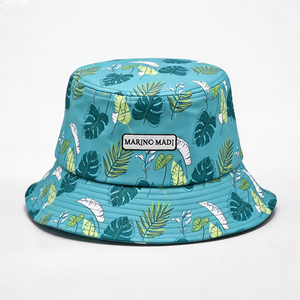 Sombrero de Pescador Unisex de Poliéster/Algodón con Estampado de Hojas Tropicales Color Verde Azulado, Sombrero de Sol para Playa de Verano, Parche Bordado MARINO MADI, Ligero - Product Image 1