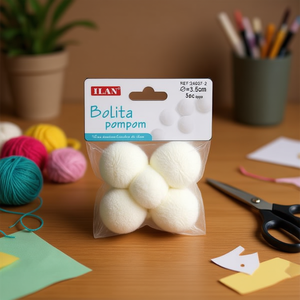 Pompon Ilan Bolita 3,5 cm Bianco, Materiali per Artigianato - Product Image 3