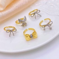 Bague ouverte chic avec nœud, réglable, en or ou argent, empilable, pour femme, bijou fantaisie mignon et délicat, cadeau pour fête, avec strass