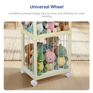 Étagère de rangement pour jouets en plastique beige empilable et détachable avec roulettes, grande capacité, organisateur pour animaux en peluche - Product Image 6