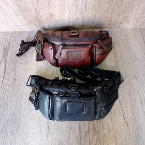 Saco de peito dos homens de couro genuíno High-end Retro escovado cor um ombro Crossbody versátil couro saco da cintura - Product Image 5