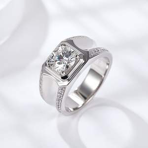 1/2 karat erkek Moissanite alyans 925 ayar gümüş rodyum kaplama parlak kesim Prong ayarı parti söz yüzüğü - Product Image 4