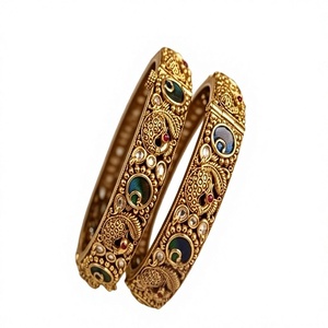 Stylish Gold Plated Flower Pattern <b>Bangle</b> Bracelets <b>Set</b> For Women Wedding Vintage Style Alloy Jewelry - Product Image 2