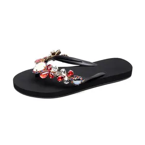 Customized summer new style herringbone slippers flip flops rhinestone sandals beach shoes holidays footwear