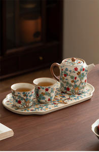 Juego de Té <span class=keywords><strong>Kung</strong></span> <span class=keywords><strong>Fu</strong></span> de Bambú, Tetera de Cerámica Ecológica de Alta Gama para Oficina, Taza de Té, Bandeja con Diseño Floral, Caja de Regalo - Product Image 5