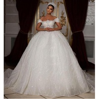 Robes de mariée sur mesure robe de bal princesse paillettes perlées scintillantes dentelle hors épaule robes de mariée de luxe en cristal