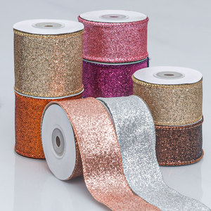 Cinta de grogrén con borde de alambre y purpurina, cinta de tela brillante con recubrimiento en polvo para decoración de árboles de Navidad, coronas y adornos de fiesta - Product Image 1