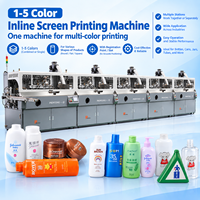 Machine d'impression sérigraphique automatique 1-5 couleurs pour bouteilles avec traitement UV et traitement à la flamme, multi-stations pour impression polyvalente
