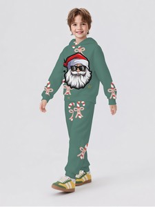 Ensemble deux pièces <span class=keywords><strong>sweat</strong></span> à capuche et pantalon pour garçons 2025, motif imprimé style Noël - Product Image 5