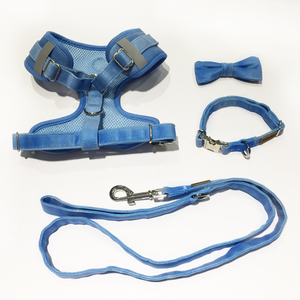 Set Harnesses Anjing Mewah Berbahan Beludru Polyester Desainer Personal dengan Tali dan Kalung Anti Tarik - Product Image 3