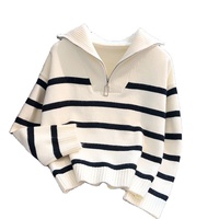 Pull à fermeture éclair personnalisé pour femme, col mi-ouvert, manches longues, tricot rayé, automne-hiver
