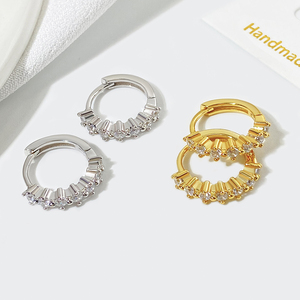 Trendy Wedding Party Gift Small Fine Jewelry 925 <strong>Sterling</strong> <strong>Silver</strong> Kid's <strong>Earrings</strong> Geometric Gold Plating Shiny Zircon <strong>Hoops</strong> - Product Image 3