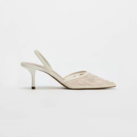 Sandales d'été à talons hauts pour femmes ZA, en dentelle brodée florale, à enfiler, bout pointu, talon fin, antidérapantes, avec accent perle, chaussures habillées