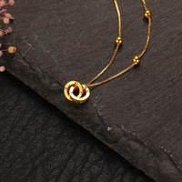 Collar con Colgante de Doble Dije Redondo de Oro Macizo, Joyería de Oro Real 18k Au750, Cadena de Oro Real 18k para Mujer