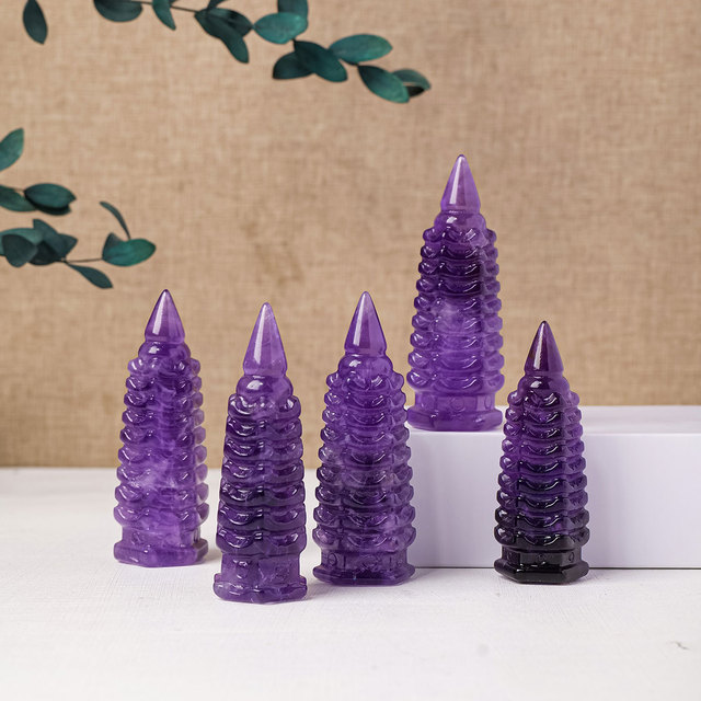 Wholesale Natural Crystal Amethyst Tower Healing Stone Wenchang Tower Office Desktop Decoration Crystal Crafts Decoration