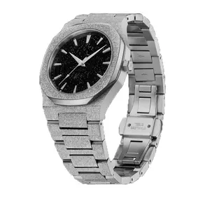 custom logo Black 5ATM waterproof star dust dial frosted steel Band men quartz watch
