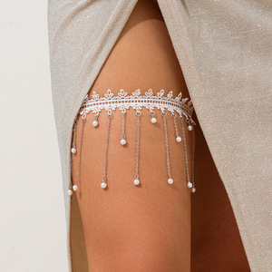 Chaîne de jambe élégante en imitation perle avec pompon pour femmes, bande élastique, <span class=keywords><strong>jarretière</strong></span>, bijoux de corps, accessoires de <span class=keywords><strong>mariage</strong></span>, cadeaux (BDJ006) - Product Image 2