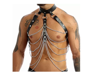 <span class=keywords><strong>SM</strong></span> hommes chaîne mode Sexy Lingeries cuir Bondage ceintures retenue corps harnais pour <span class=keywords><strong>homme</strong></span> noir - Product Image 4