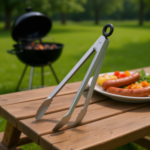 Pinces de barbecue en acier inoxydable, résistantes à la chaleur, avec manche en métal poli, pour la cuisson en extérieur, outils de retournement pour barbecue - Product Image 2