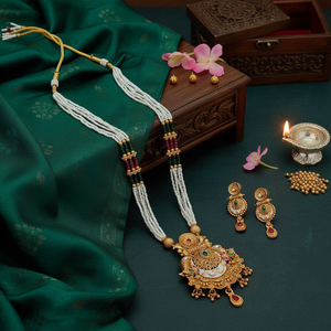 Juego de Collar Largo con Perlas Verdes y Rosas, Chapado en Oro, Jewelemarket 10581212PGR, Joyería Fina Exquisita - Product Image 3